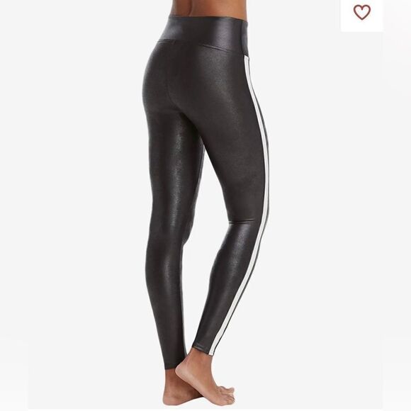 Spanx faux leather side stripe leggings small moto biker pants vegan edgy - Picture 3 of 7